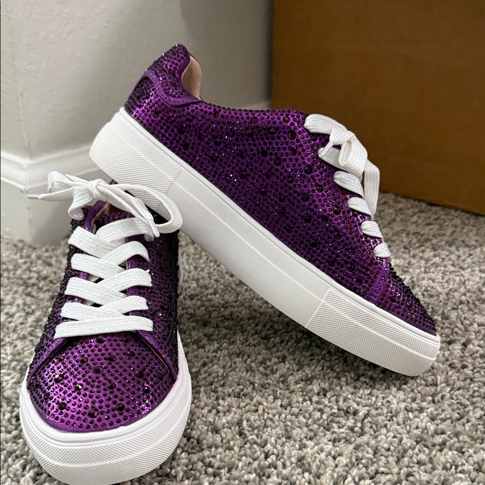 Purple Sequin Platform Sneakers - Women's Casual Fashion